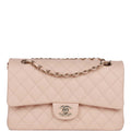 Chanel Medium Classic Double Flap Bag Beige Caviar Light Gold Hardware