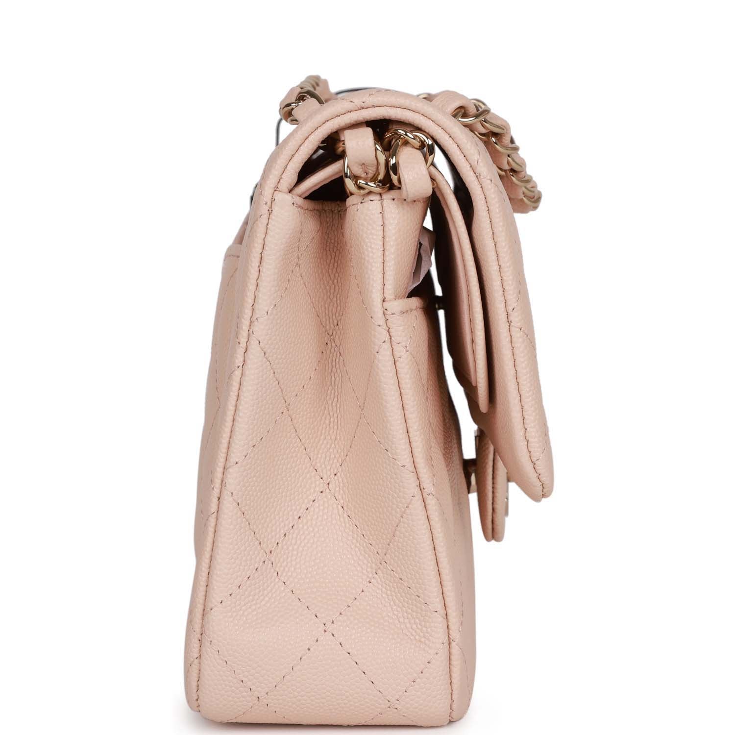 Chanel Medium Classic Double Flap Bag Beige Caviar Light Gold Hardware