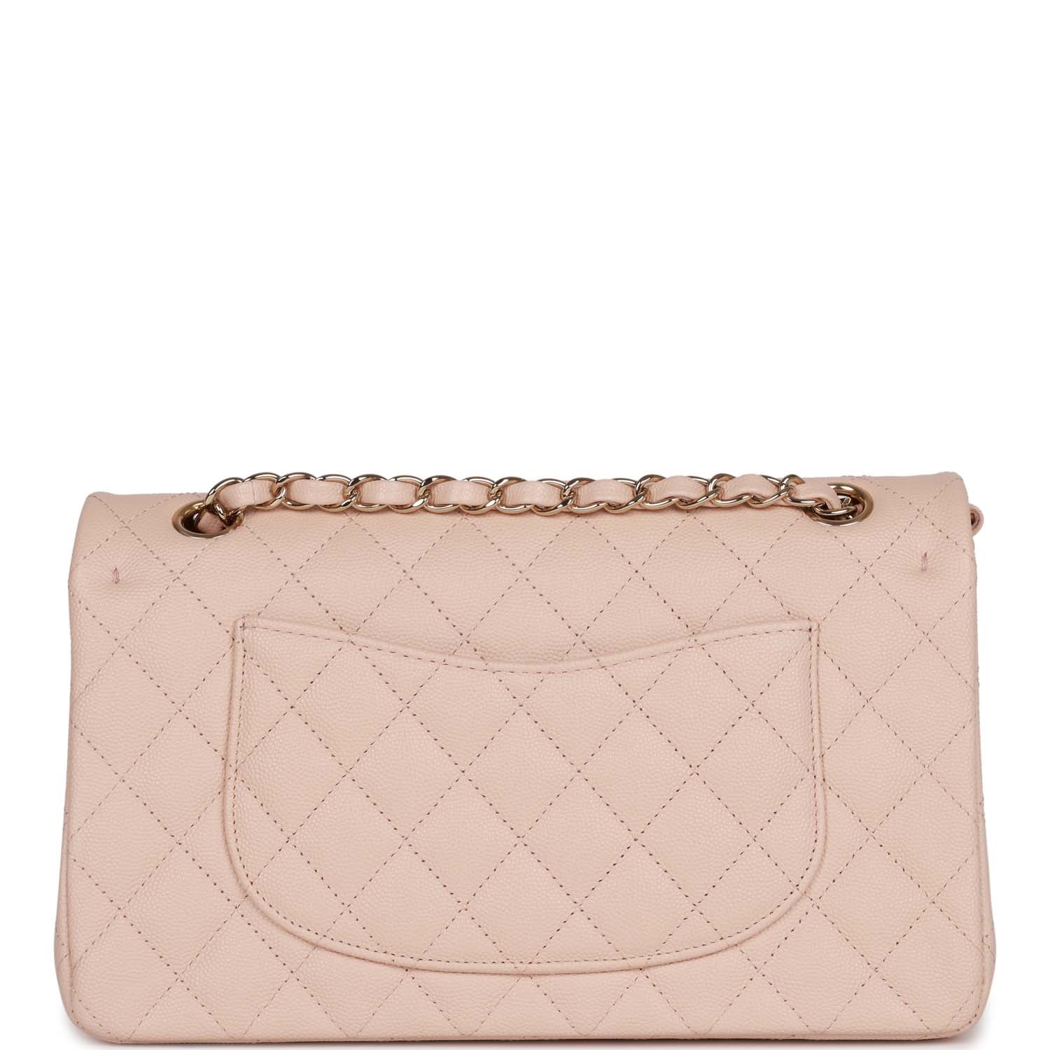 Chanel Medium Classic Double Flap Bag Beige Caviar Light Gold Hardware