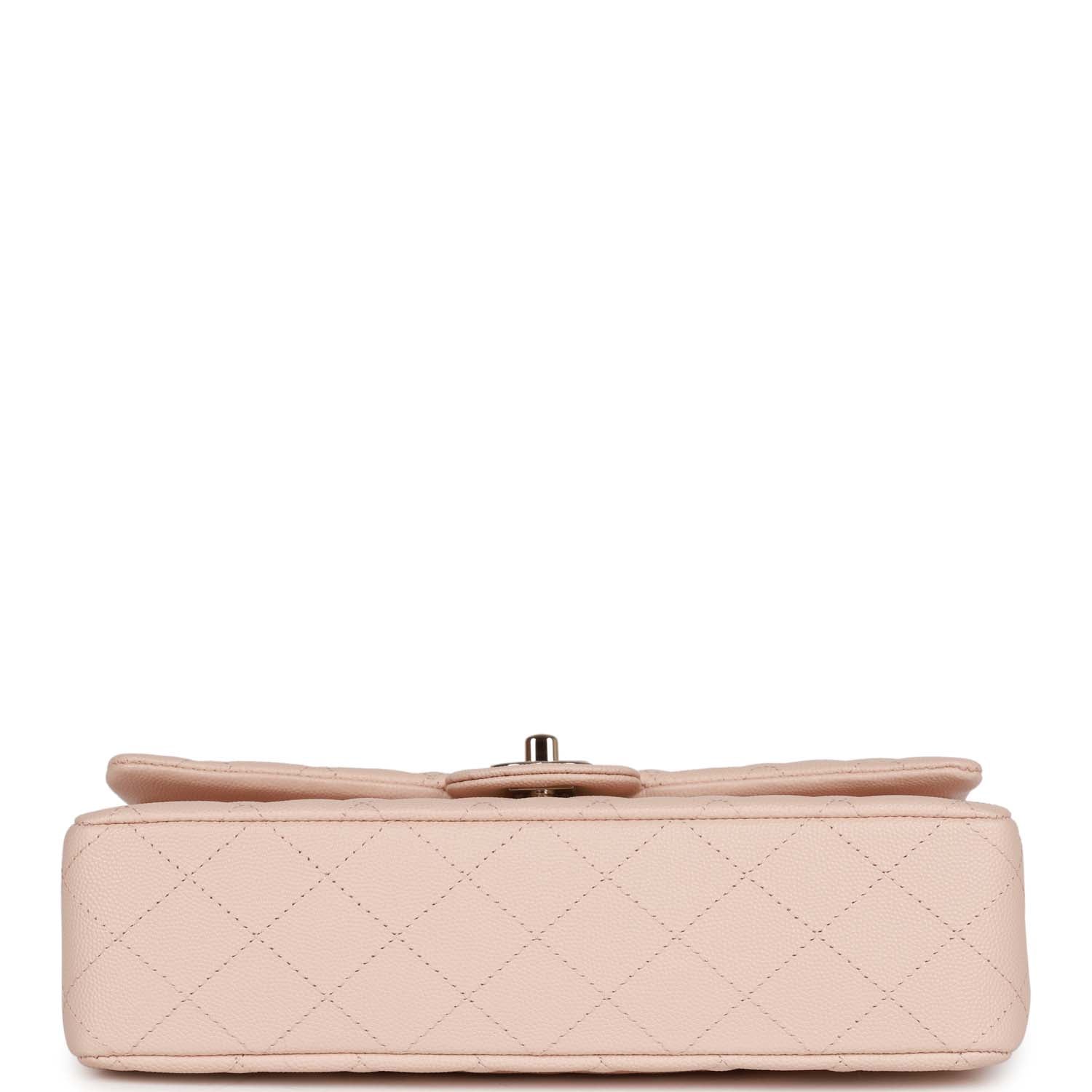 Chanel Medium Classic Double Flap Bag Beige Caviar Light Gold Hardware