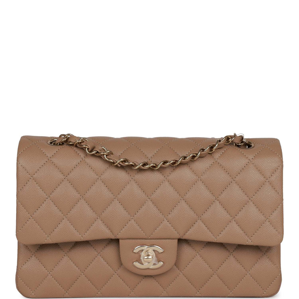 Chanel Medium Classic Double Flap Bag Dark Beige Caviar Light Gold Hardware