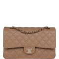 Chanel Medium Classic Double Flap Bag Dark Beige Caviar Light Gold Hardware