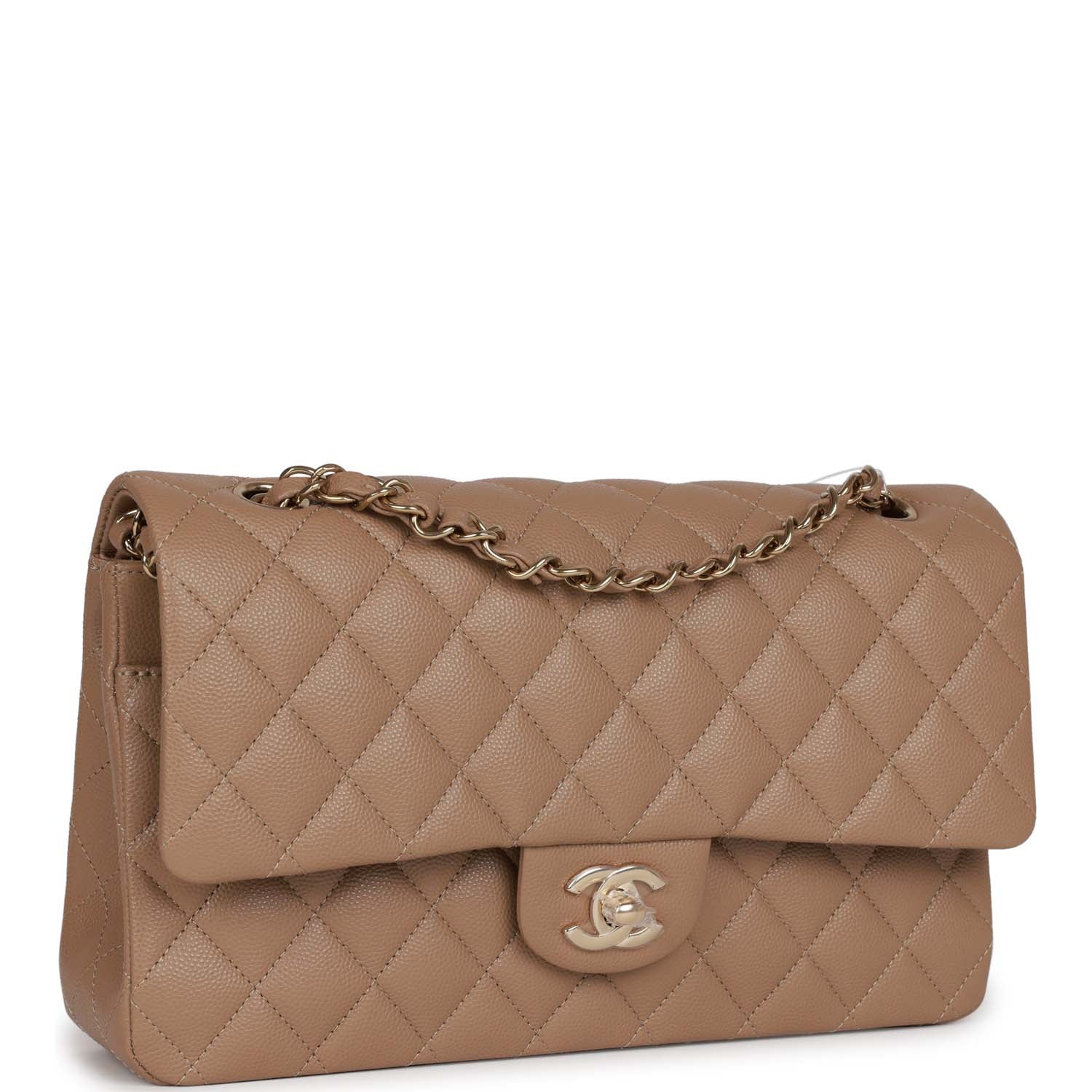 Chanel Medium Classic Double Flap Bag Dark Beige Caviar Light Gold Hardware