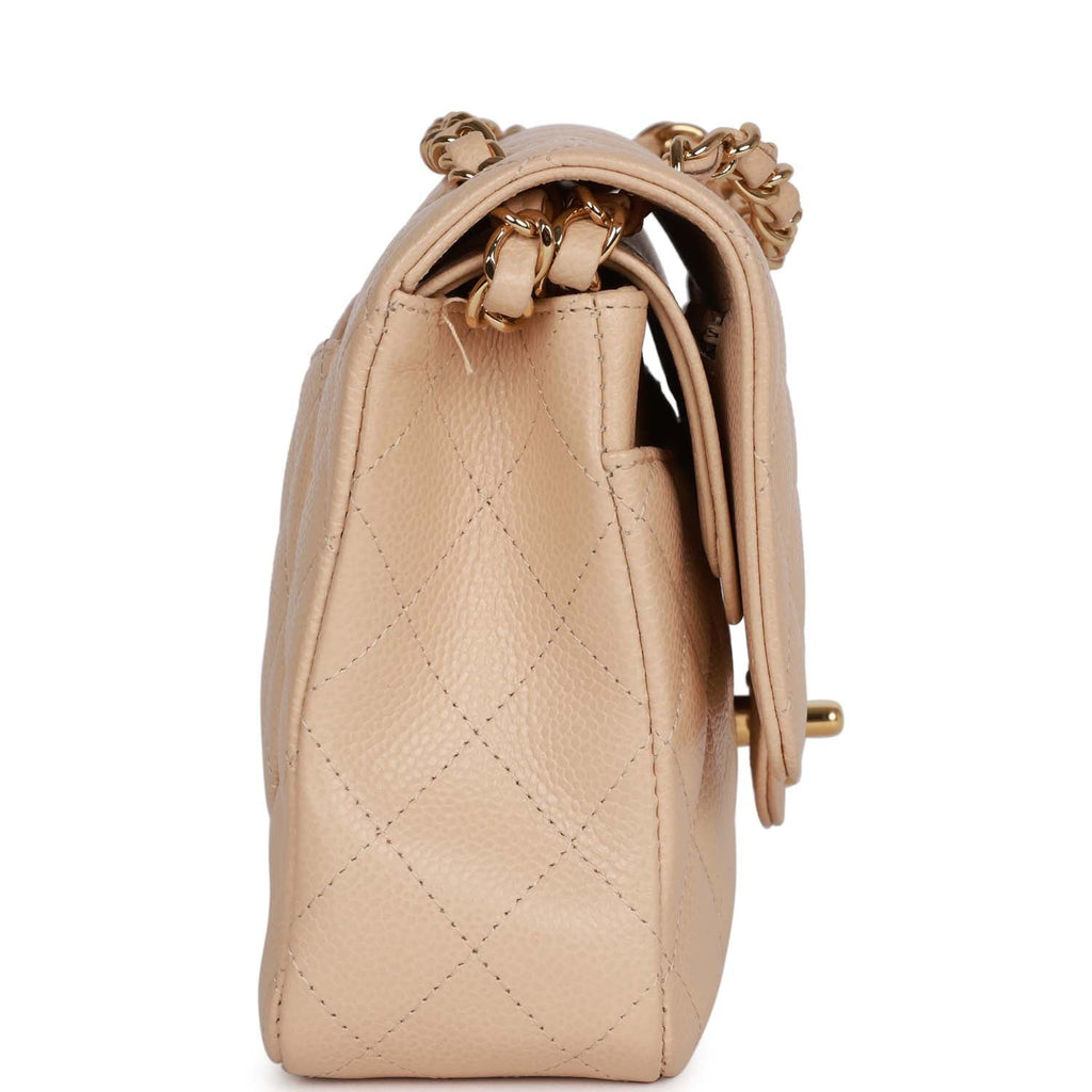 Pre-owned Chanel Medium Classic Double Flap Bag Beige Caviar Gold Hardware