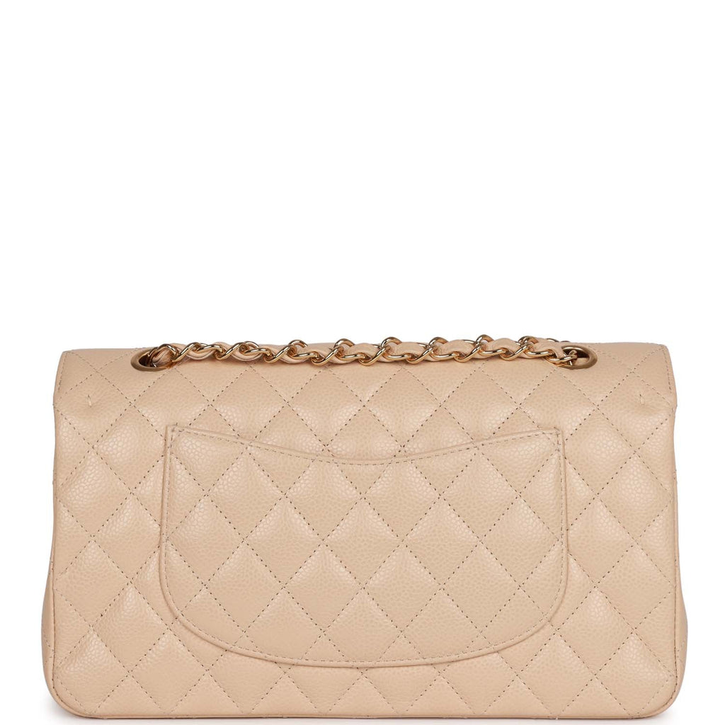 Pre-owned Chanel Medium Classic Double Flap Bag Beige Caviar Gold Hardware
