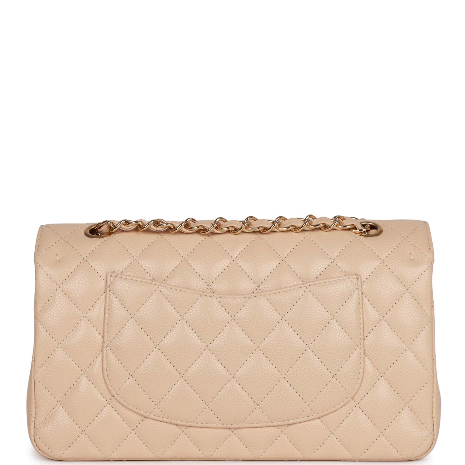 Pre-owned Chanel Medium Classic Double Flap Bag Beige Caviar Gold Hardware