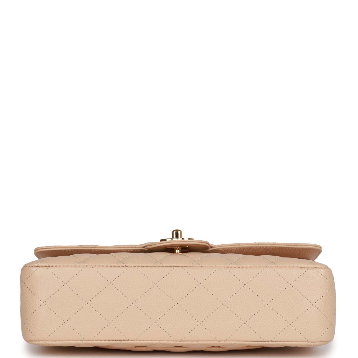 Pre-owned Chanel Medium Classic Double Flap Bag Beige Caviar Gold Hardware