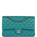 Pre-owned Chanel Medium Classic Double Flap Bag Blue Lambskin Silver Hardware