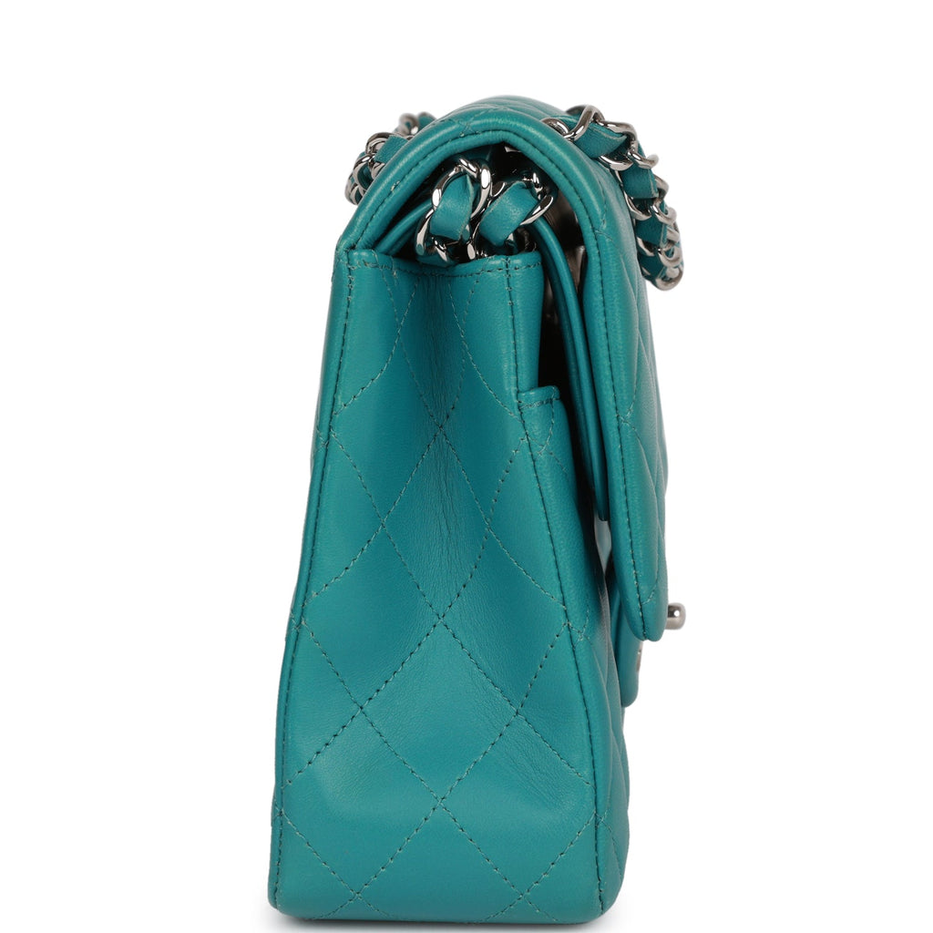 Pre-owned Chanel Medium Classic Double Flap Bag Blue Lambskin Silver Hardware
