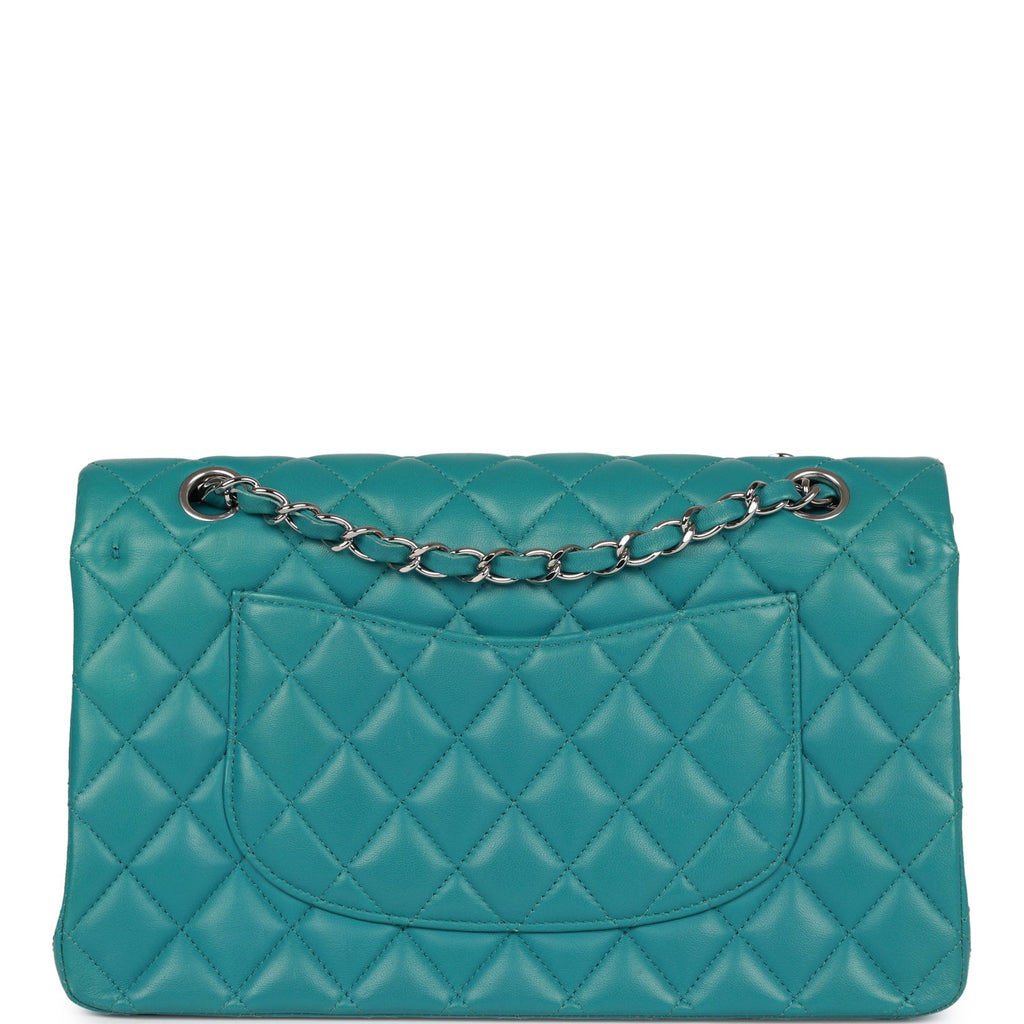 Pre-owned Chanel Medium Classic Double Flap Bag Blue Lambskin Silver Hardware