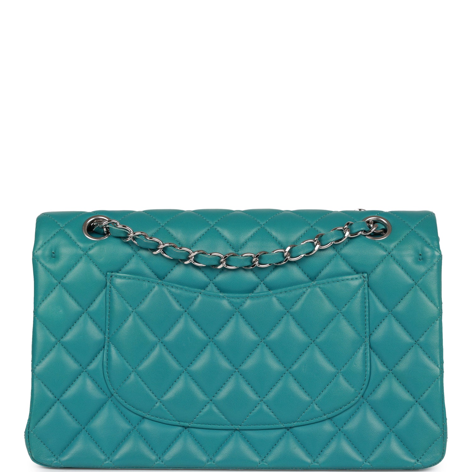 Pre-owned Chanel Medium Classic Double Flap Bag Blue Lambskin Silver Hardware