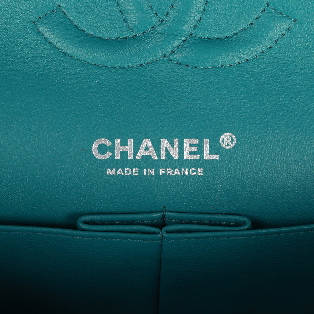 Pre-owned Chanel Medium Classic Double Flap Bag Blue Lambskin Silver Hardware