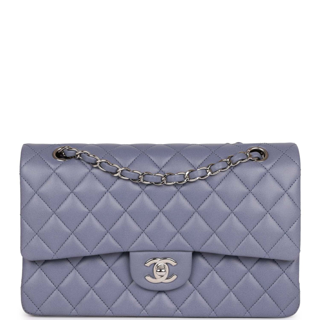 Chanel Medium Classic Double Flap Bag Purple Lambskin Silver Hardware