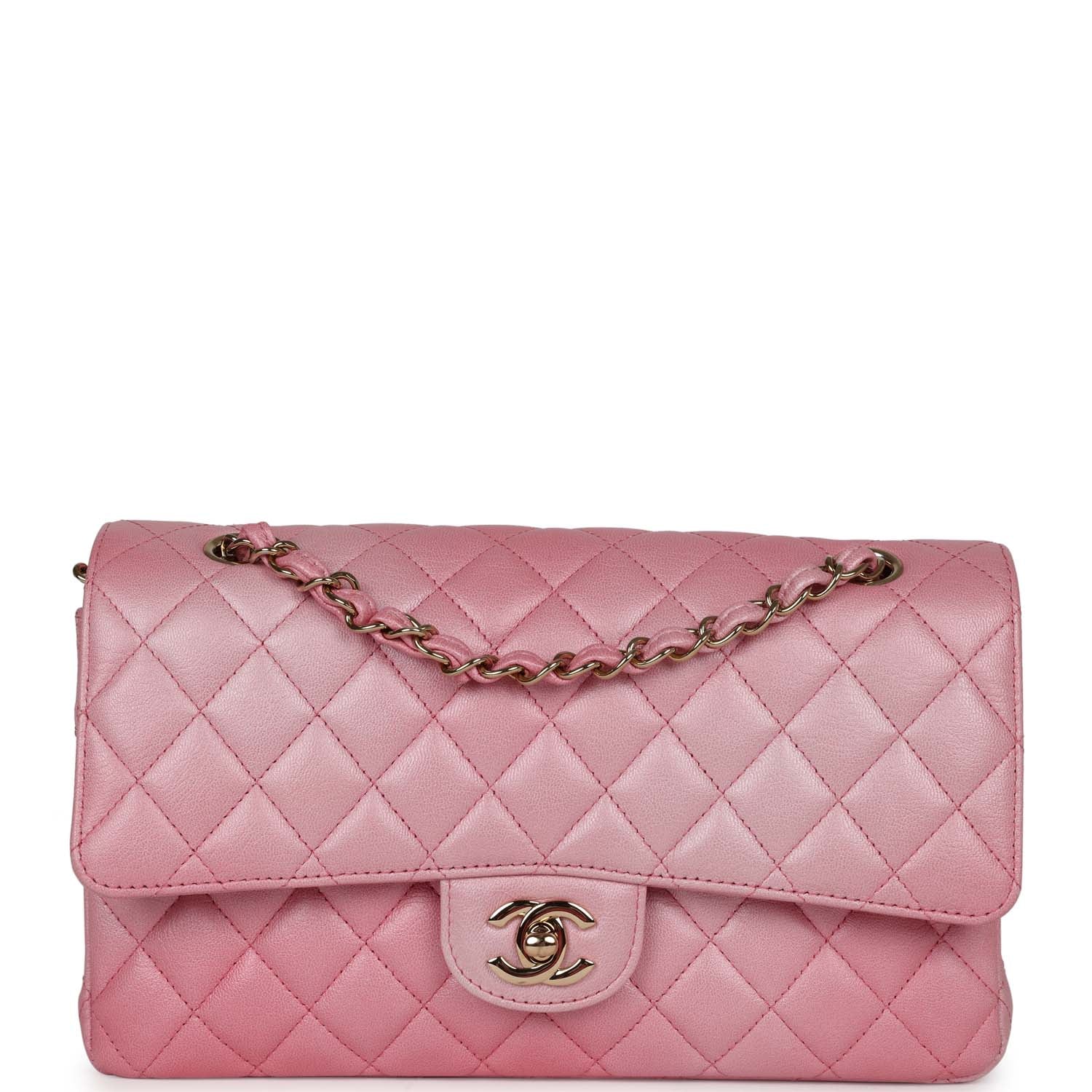 Chanel Medium Classic Double Flap Bag Pink Iridescent Ombre Goatskin Gold Hardware