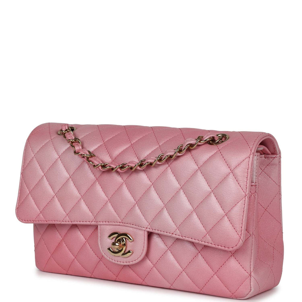 Chanel Medium Classic Double Flap Bag Pink Iridescent Ombre Goatskin Gold Hardware