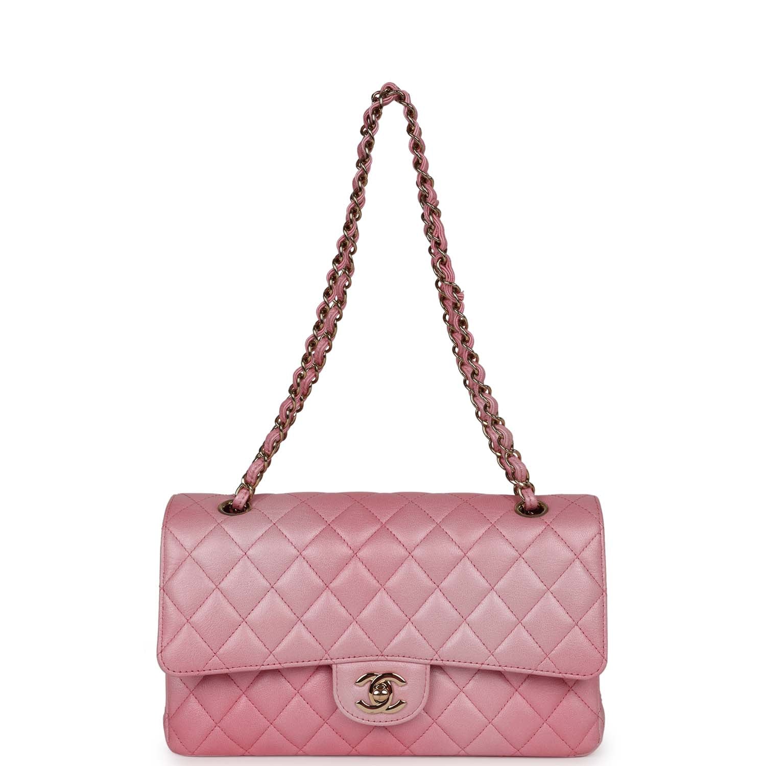 Chanel Medium Classic Double Flap Bag Pink Iridescent Ombre Goatskin Gold Hardware