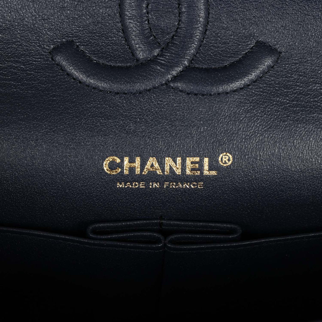 Chanel Medium Classic Double Flap Bag Navy Caviar Light Gold Hardware