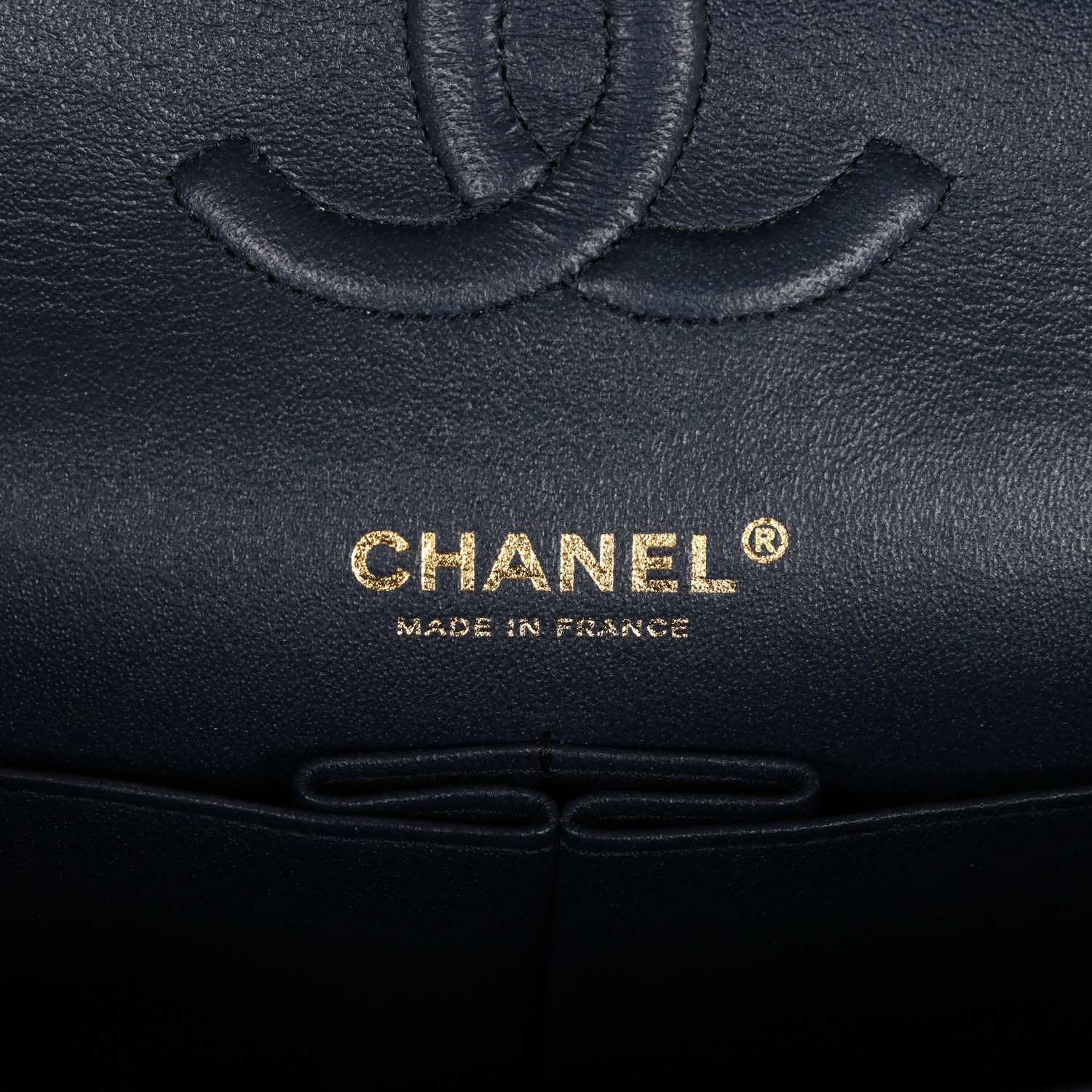 Chanel Medium Classic Double Flap Bag Navy Caviar Light Gold Hardware