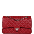 Pre-owned Chanel Medium Classic Double Flap Dark Red Caviar Silver Hardware