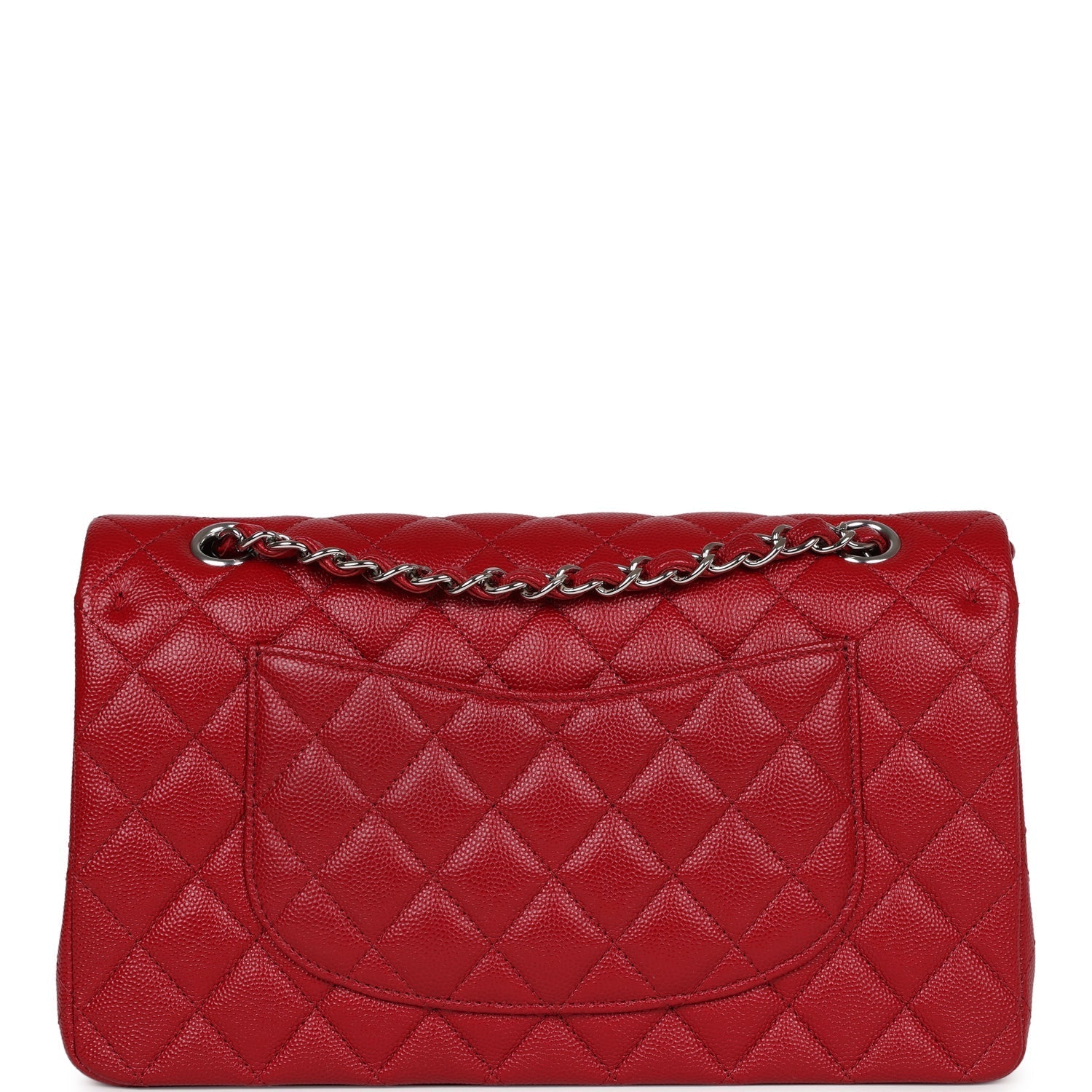 Pre-owned Chanel Medium Classic Double Flap Dark Red Caviar Silver Hardware