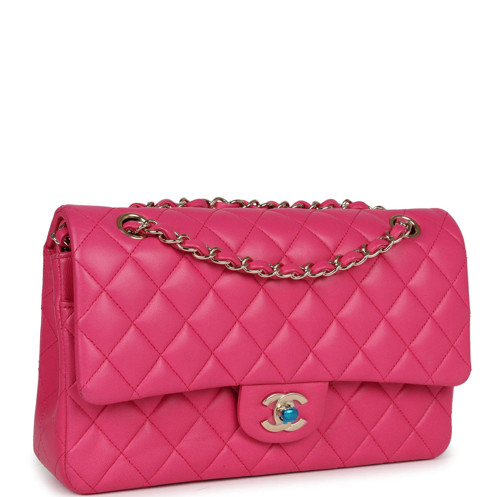 Pre-owned Chanel Medium Classic Double Flap Hot Pink Lambskin Gold Hardware
