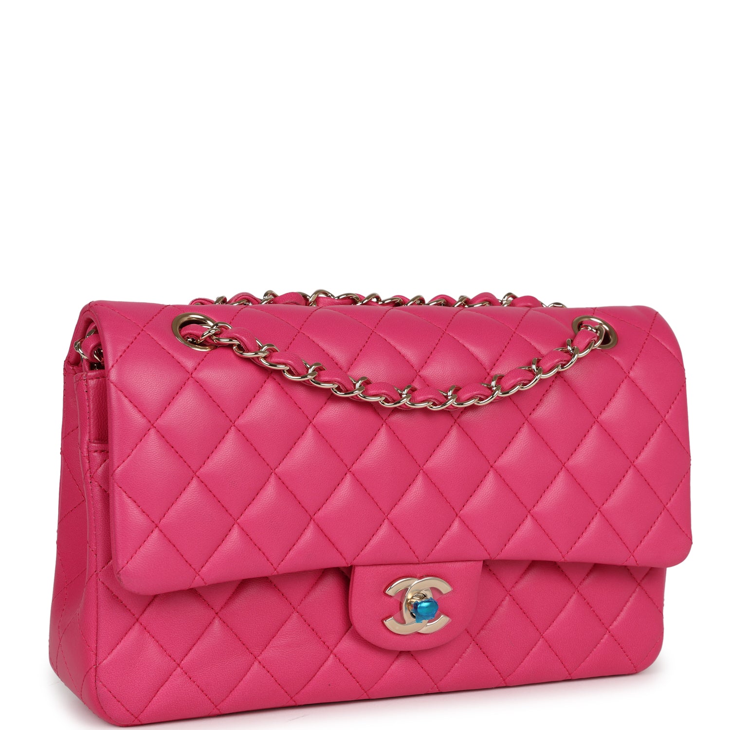 Pre-owned Chanel Medium Classic Double Flap Hot Pink Lambskin Gold Hardware