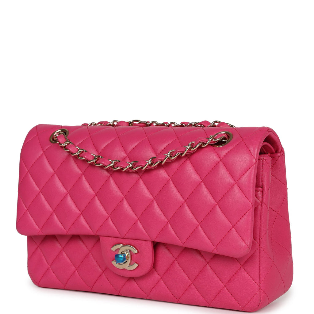 Pre-owned Chanel Medium Classic Double Flap Hot Pink Lambskin Gold Hardware
