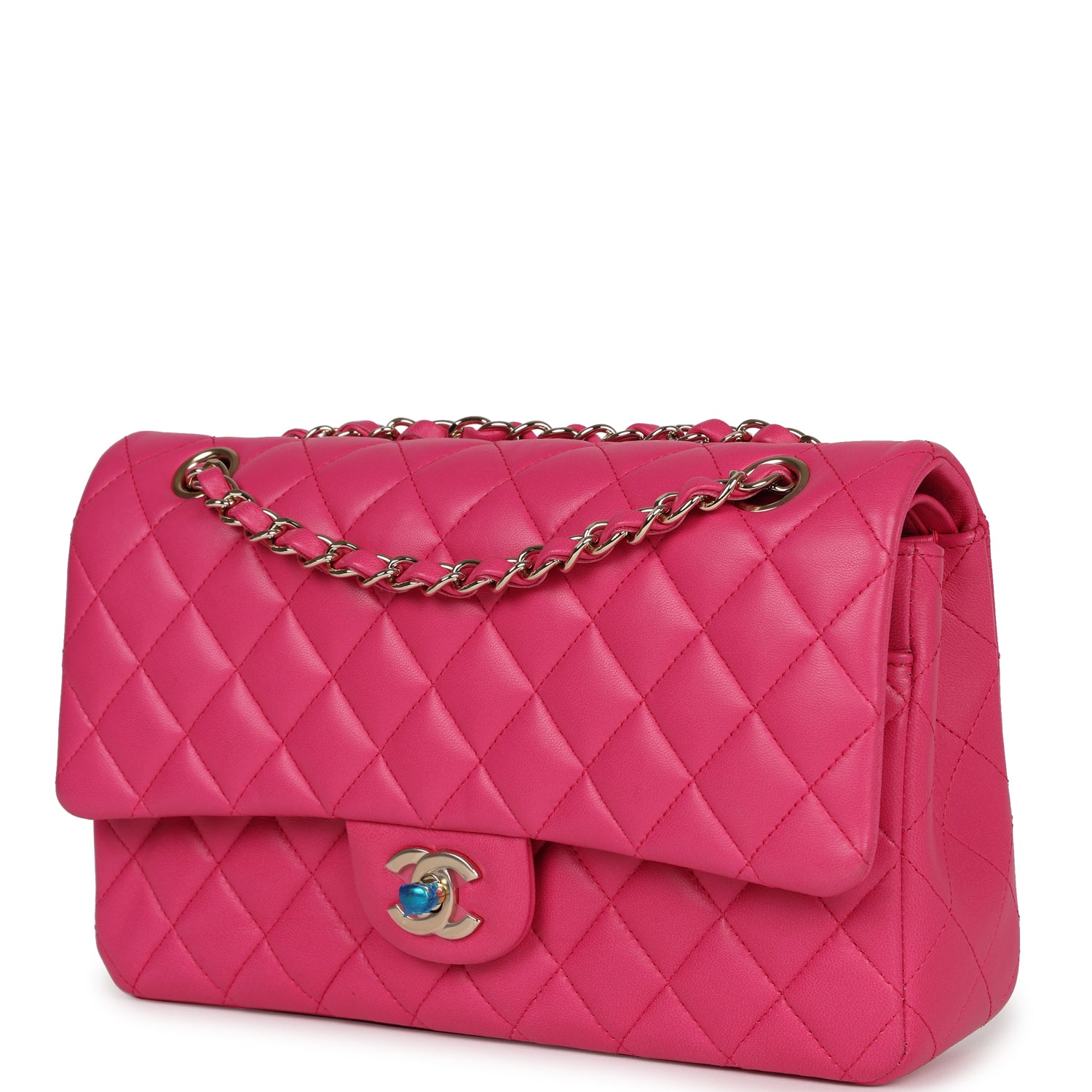 Pre-owned Chanel Medium Classic Double Flap Hot Pink Lambskin Gold Hardware
