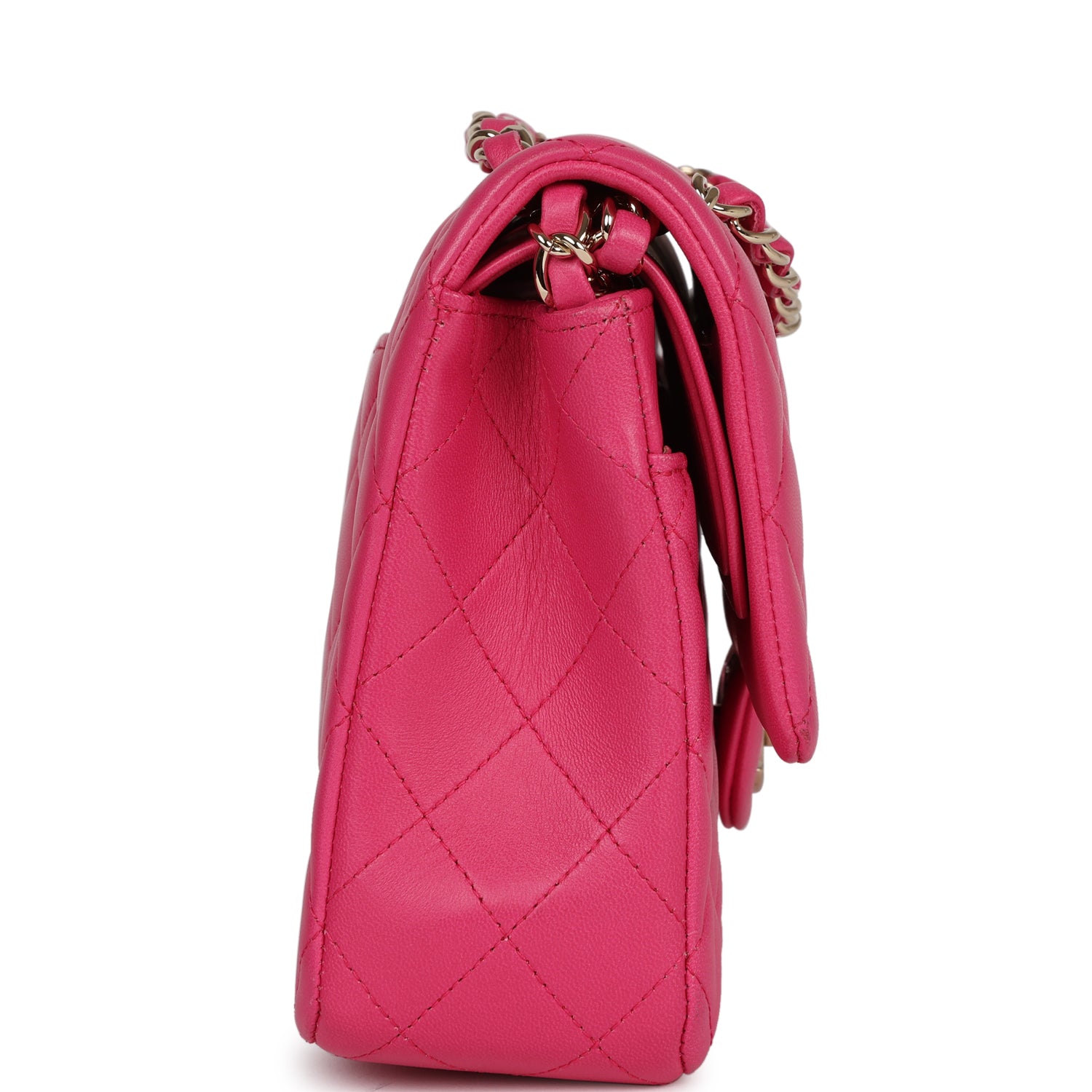 Pre-owned Chanel Medium Classic Double Flap Hot Pink Lambskin Gold Hardware