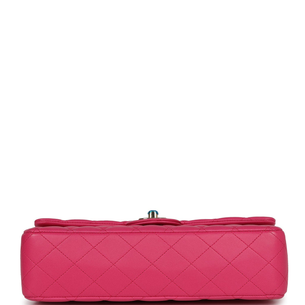 Pre-owned Chanel Medium Classic Double Flap Hot Pink Lambskin Gold Hardware