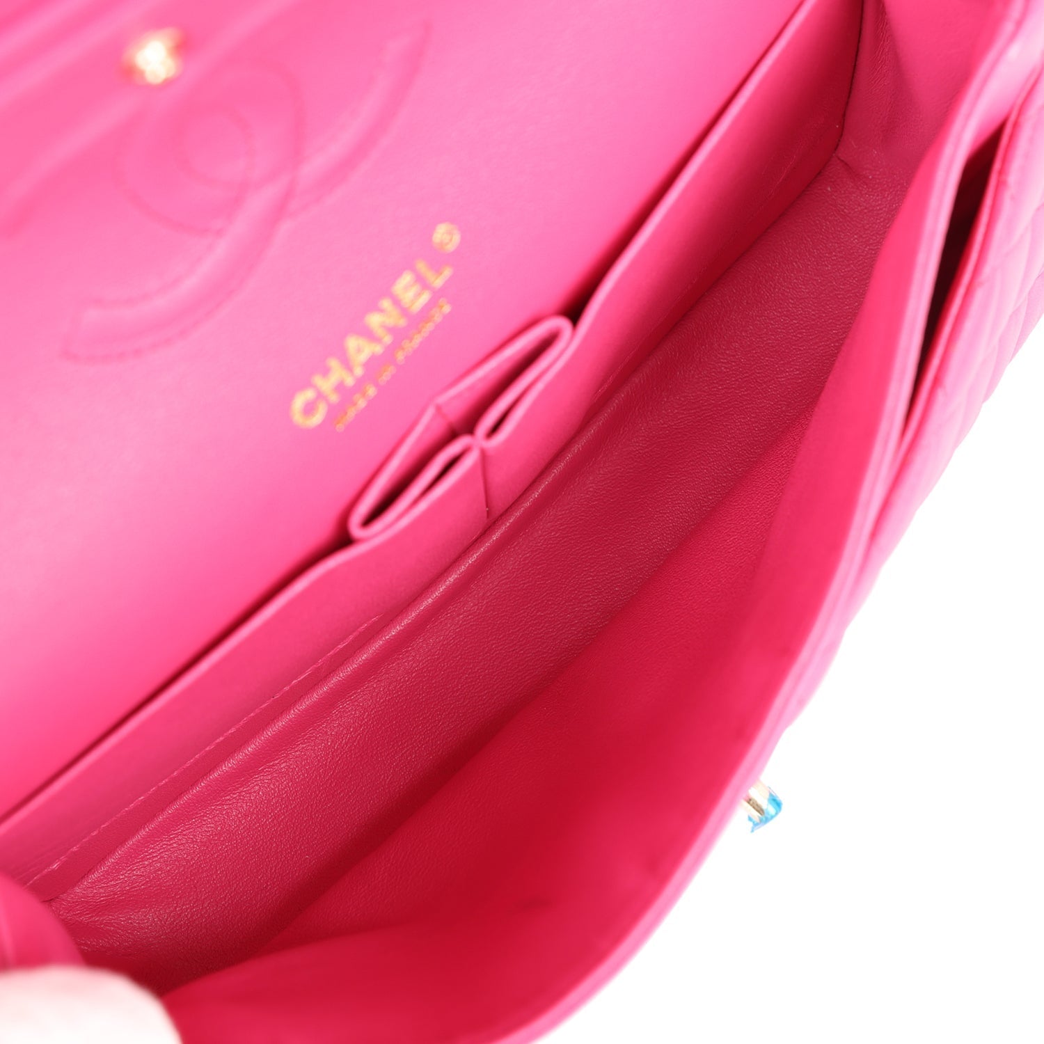 Pre-owned Chanel Medium Classic Double Flap Hot Pink Lambskin Gold Hardware