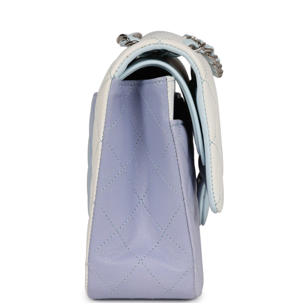 Chanel Medium Classic Double Flap Light Blue/Light Purple/White Ombre Metallic Lambskin Silver Hardware