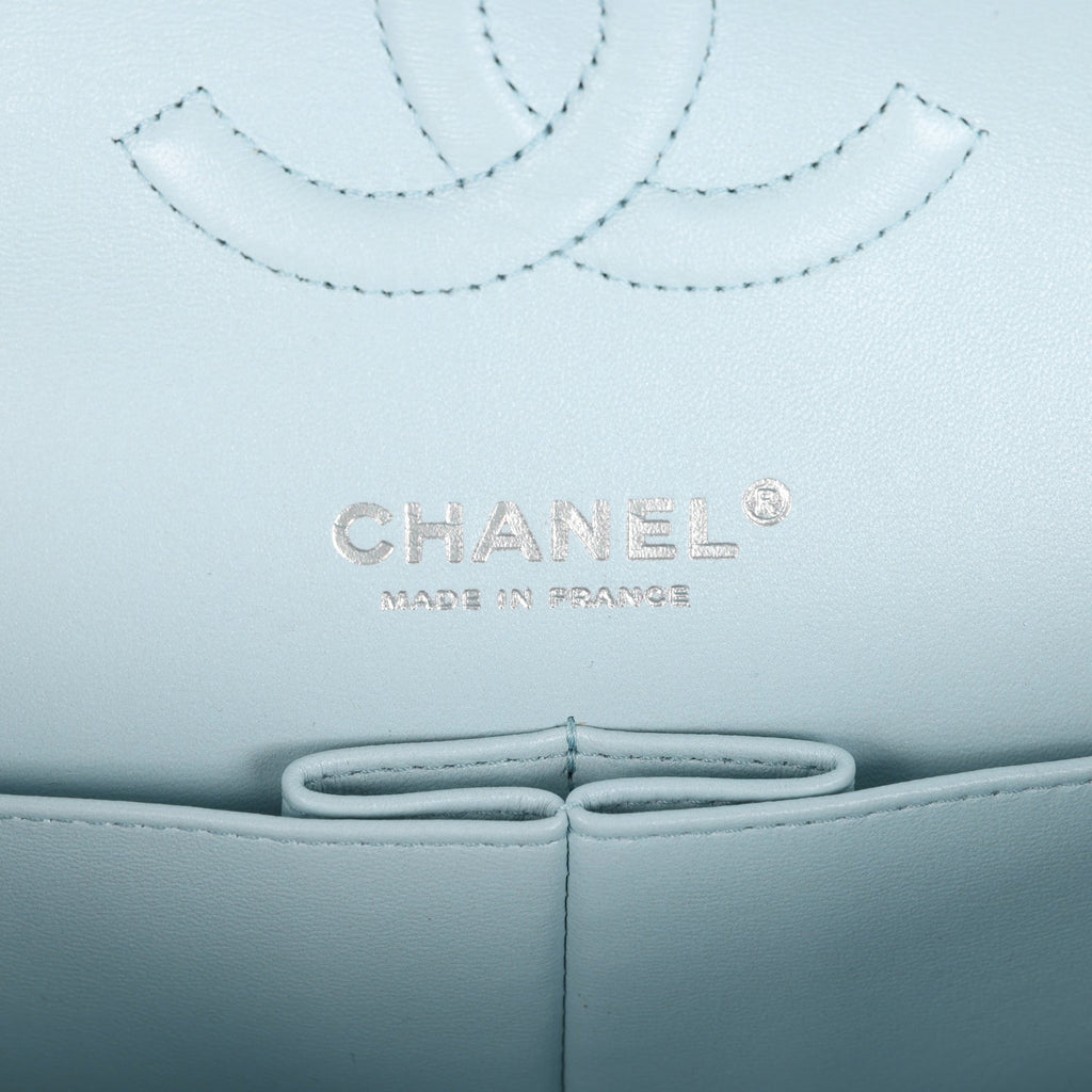 Chanel Medium Classic Double Flap Light Blue/Light Purple/White Ombre Metallic Lambskin Silver Hardware