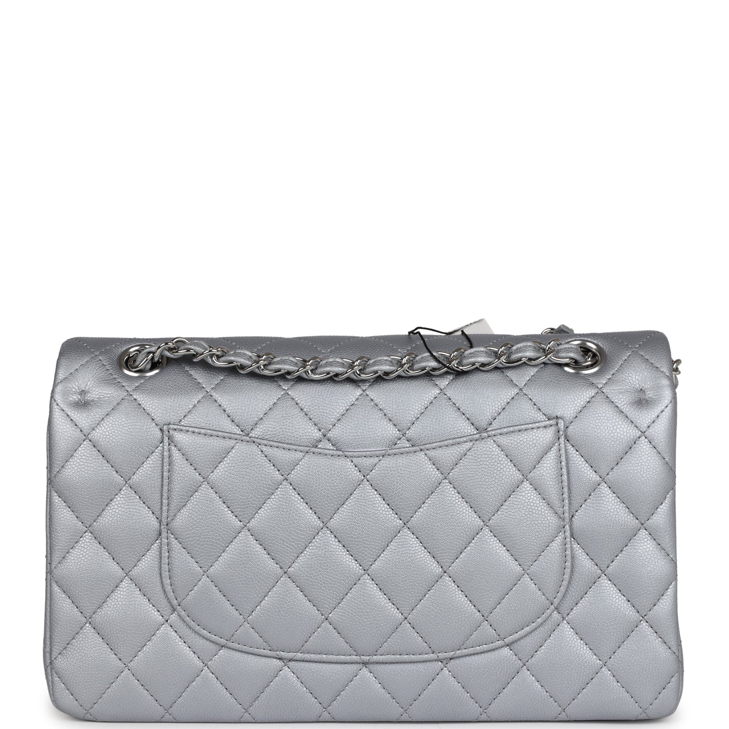 Chanel Medium Classic Double Flap Silver Caviar Silver Hardware