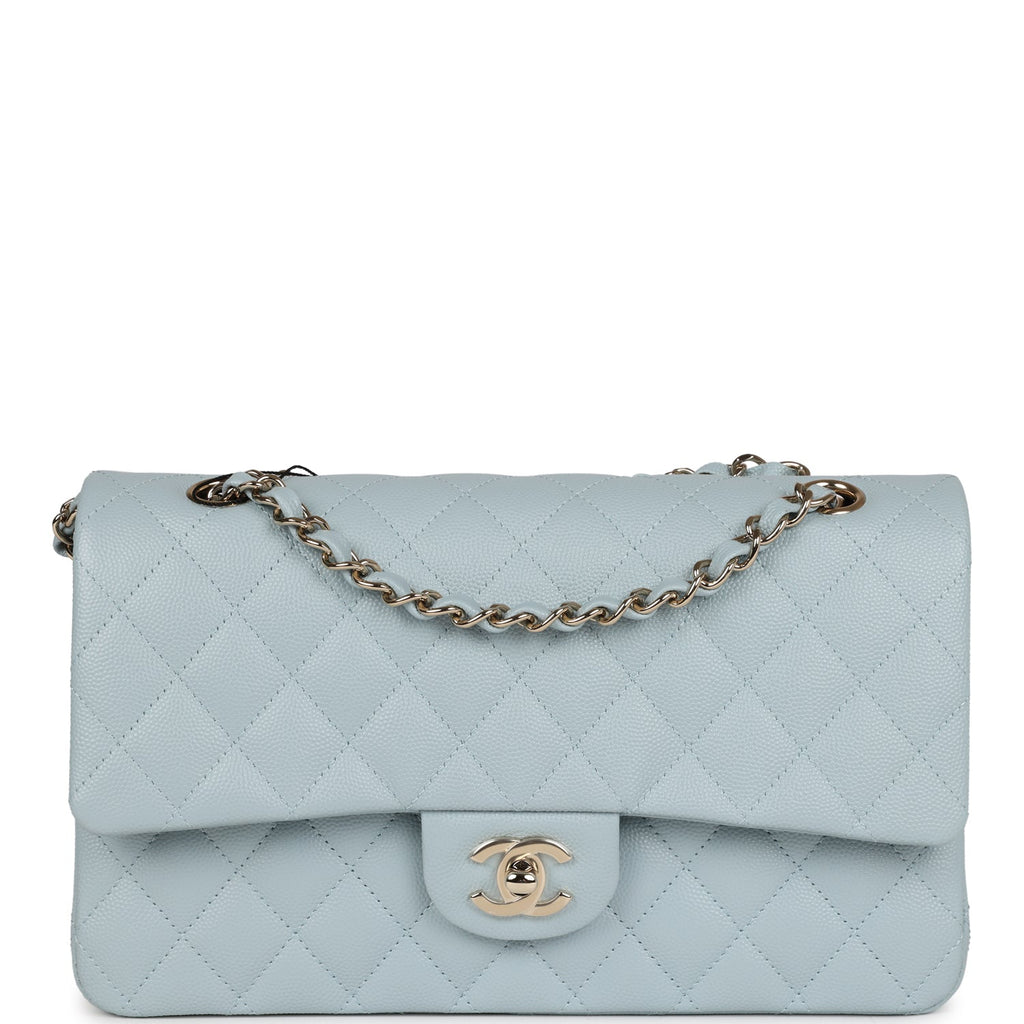 Chanel Medium Classic Double Flap Light Blue Caviar Light Gold Hardware