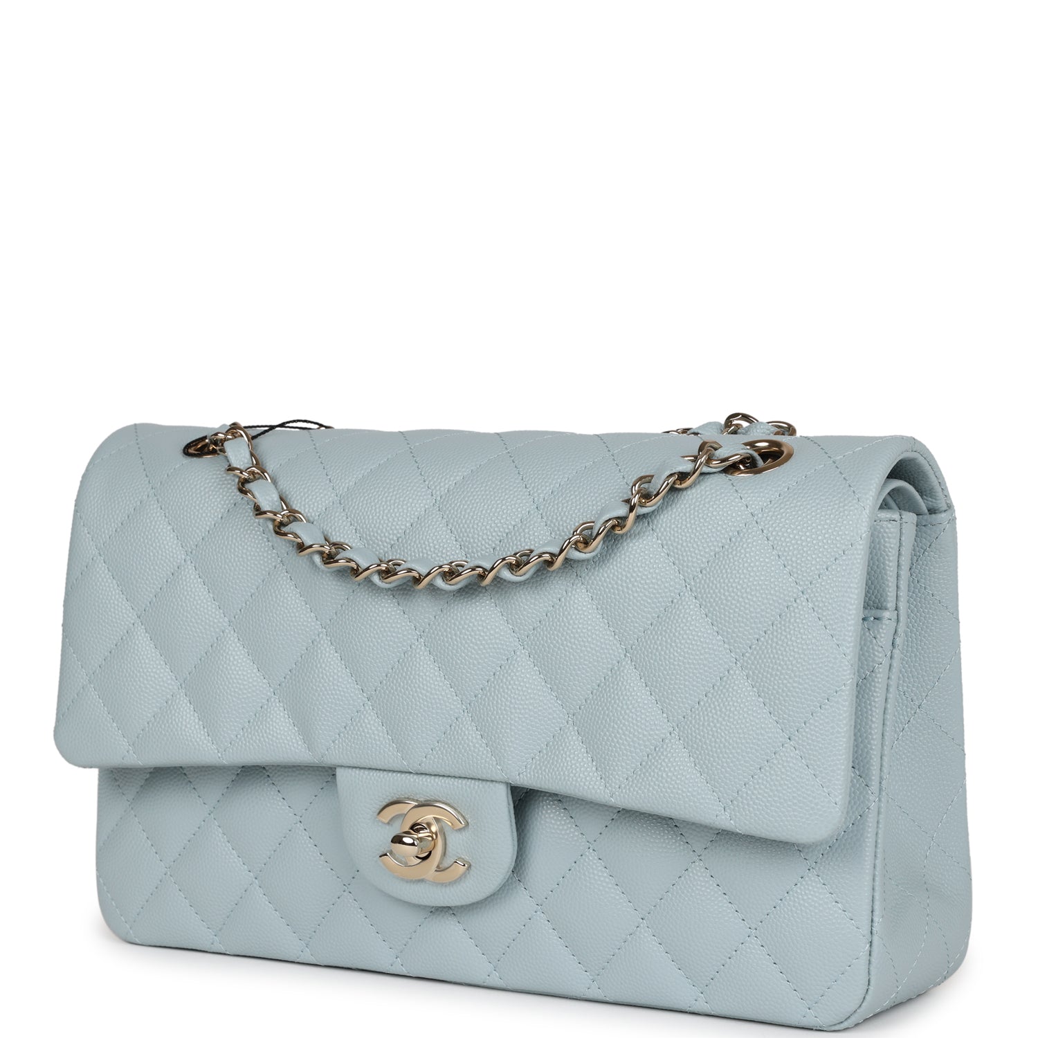Chanel Medium Classic Double Flap Light Blue Caviar Light Gold Hardware