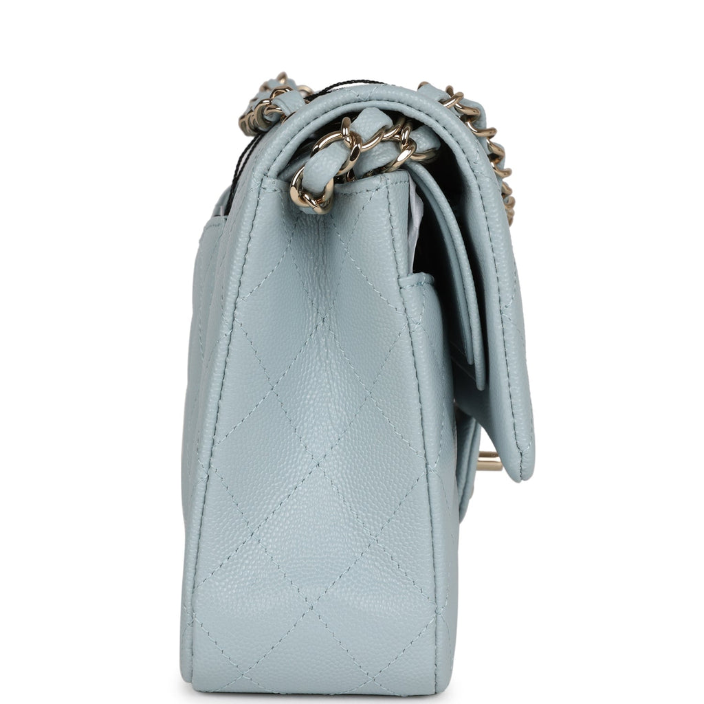 Chanel Medium Classic Double Flap Light Blue Caviar Light Gold Hardware