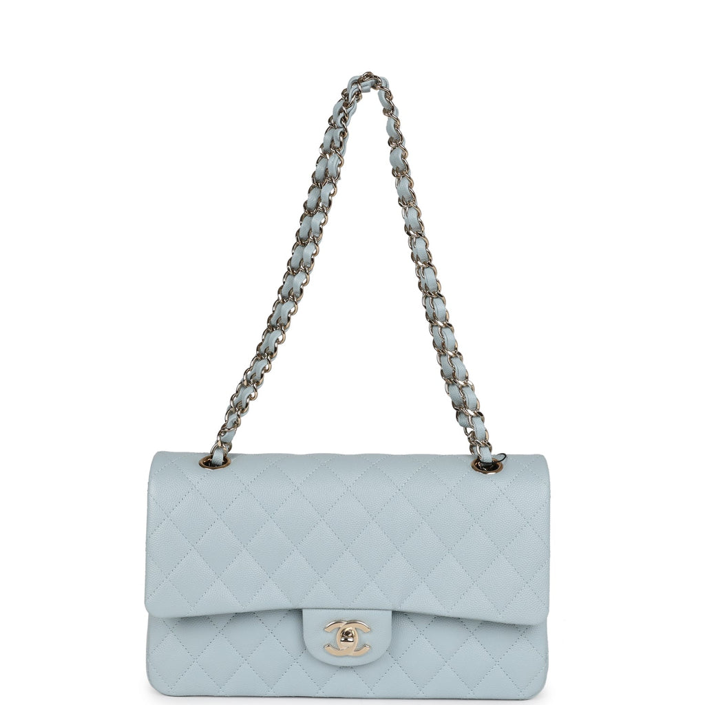 Chanel Medium Classic Double Flap Light Blue Caviar Light Gold Hardware