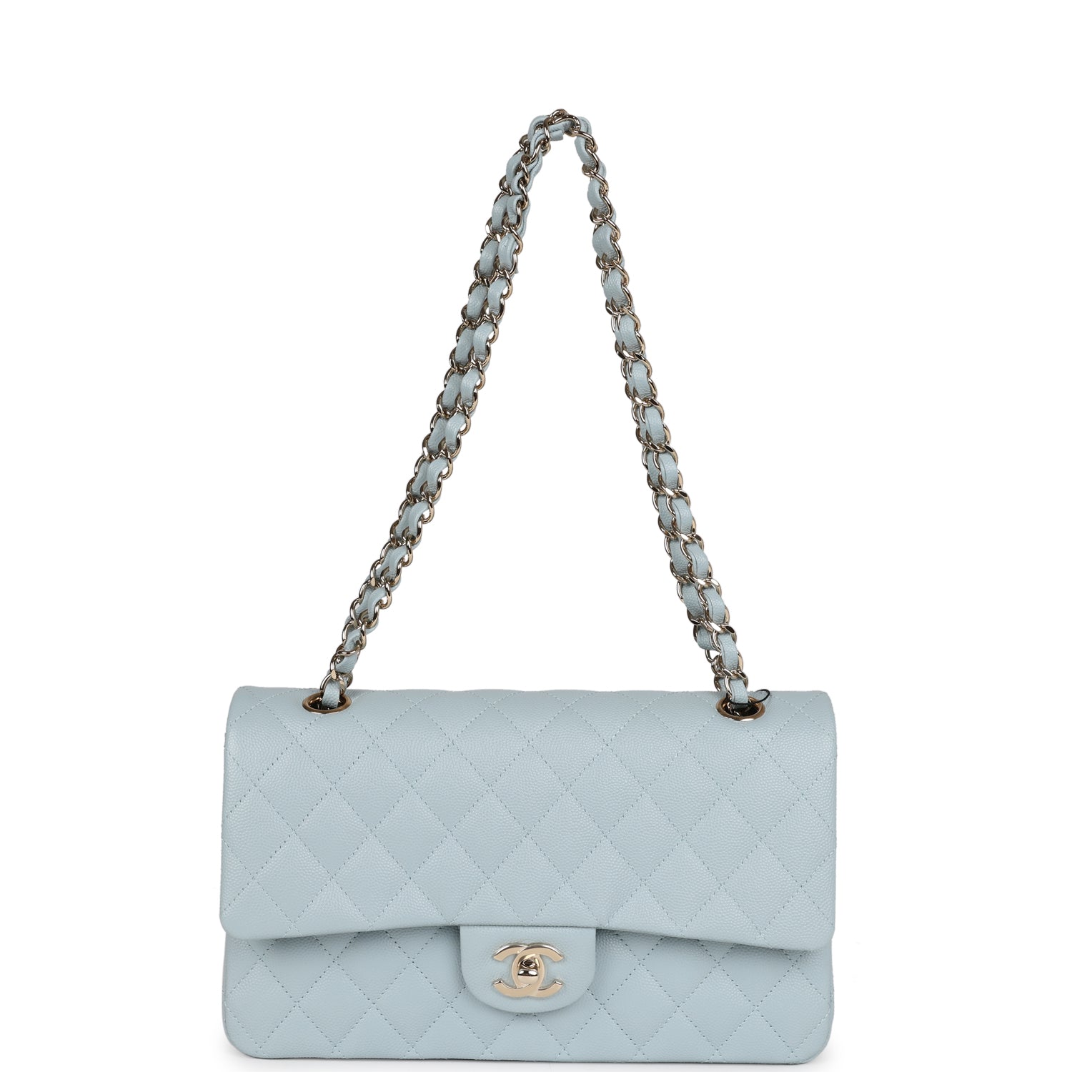 Chanel Medium Classic Double Flap Light Blue Caviar Light Gold Hardware
