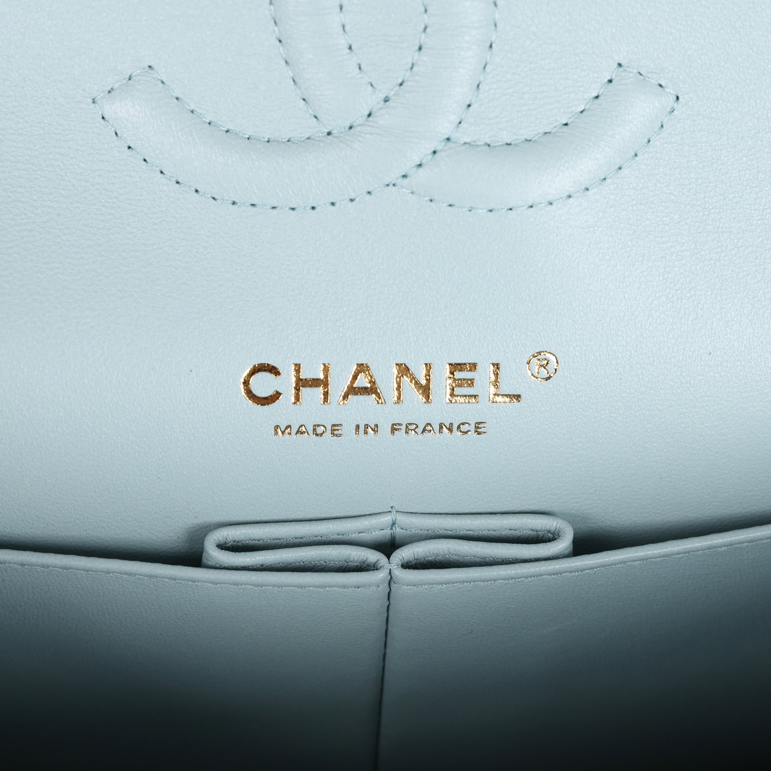 Chanel Medium Classic Double Flap Light Blue Caviar Light Gold Hardware