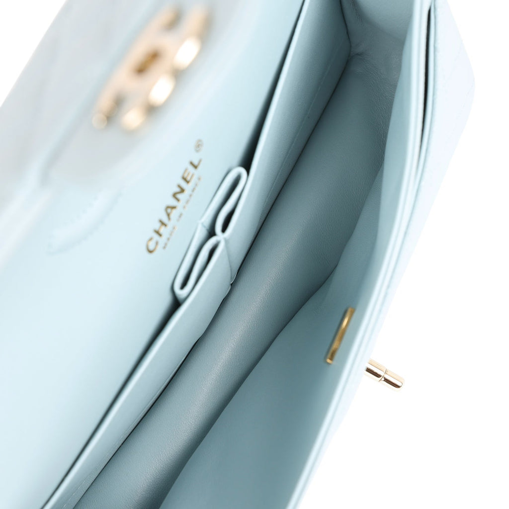 Chanel Medium Classic Double Flap Light Blue Caviar Light Gold Hardware
