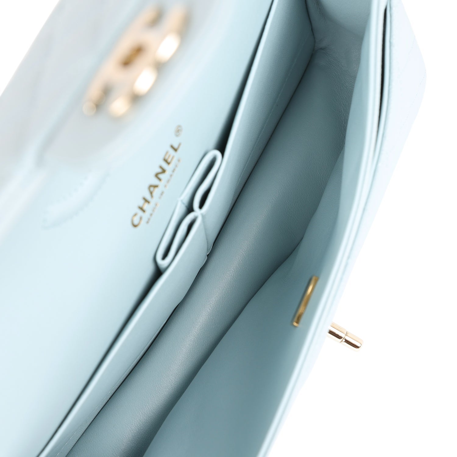 Chanel Medium Classic Double Flap Light Blue Caviar Light Gold Hardware