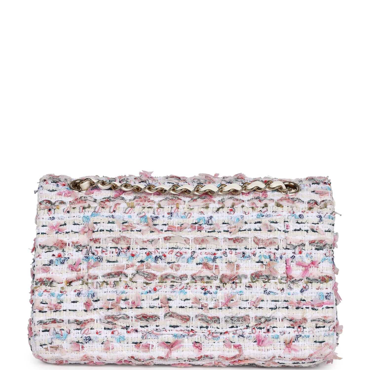 Pre-owned Chanel Medium Classic Double Flap White Multicolored Tweed Light Gold Hardware