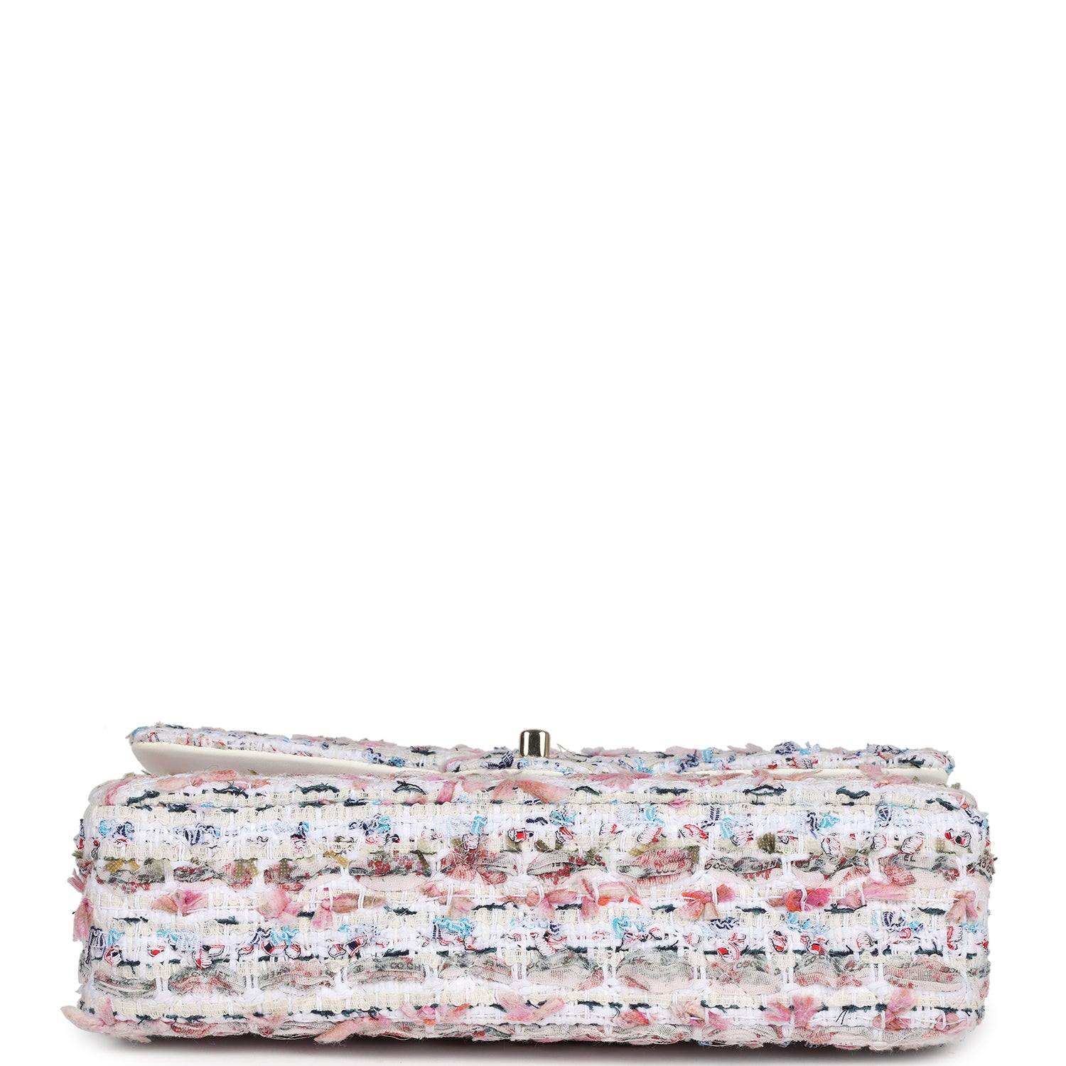 Pre-owned Chanel Medium Classic Double Flap White Multicolored Tweed Light Gold Hardware