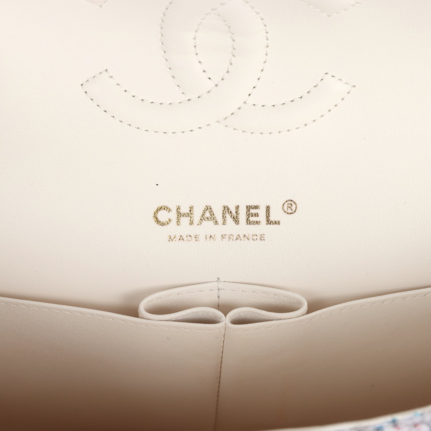 Pre-owned Chanel Medium Classic Double Flap White Multicolored Tweed Light Gold Hardware