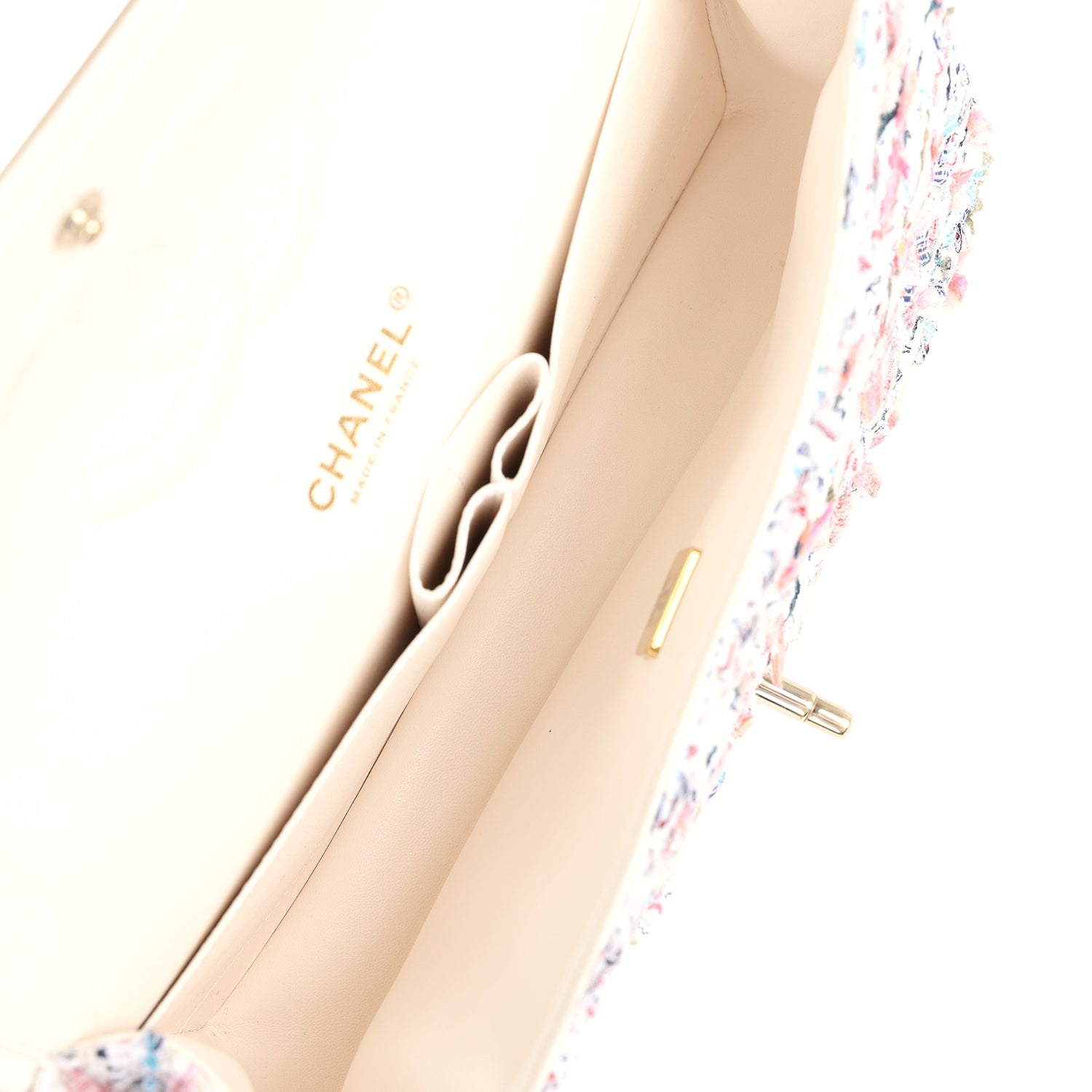 Pre-owned Chanel Medium Classic Double Flap White Multicolored Tweed Light Gold Hardware