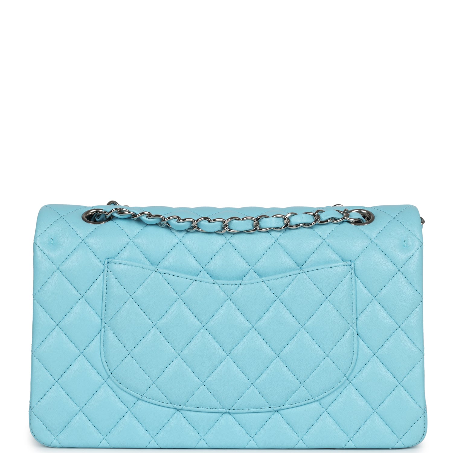 Chanel Medium Classic Double Flap Bag Light Blue Lambskin Silver Hardware