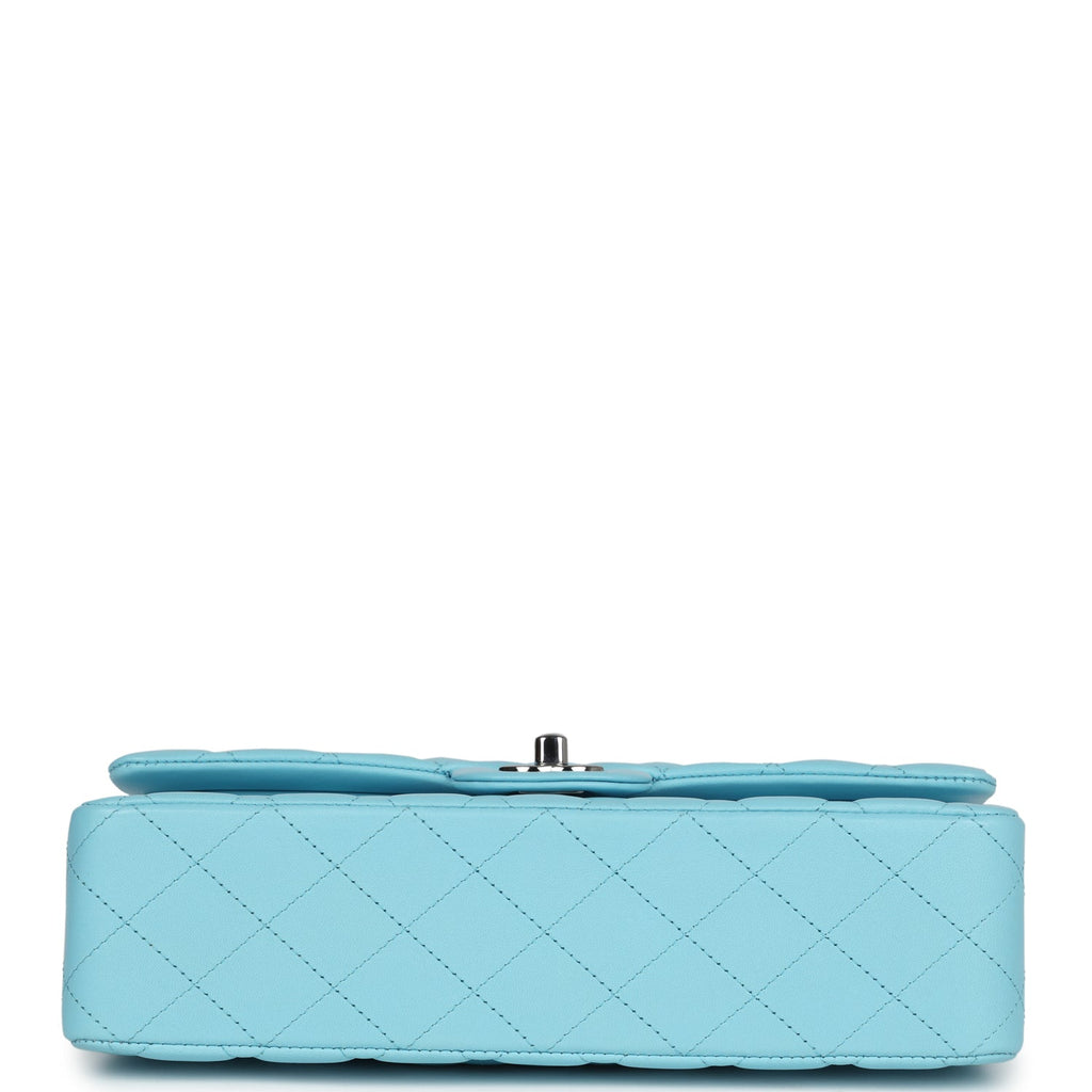 Chanel Medium Classic Double Flap Bag Light Blue Lambskin Silver Hardware