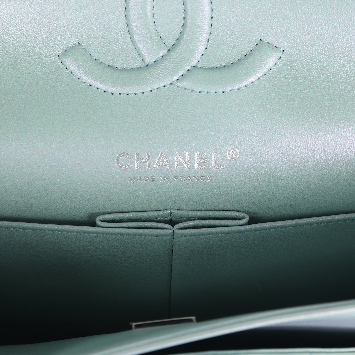 Chanel Medium Classic Double Flap Bag Blue Iridescent Calfskin Silver Hardware