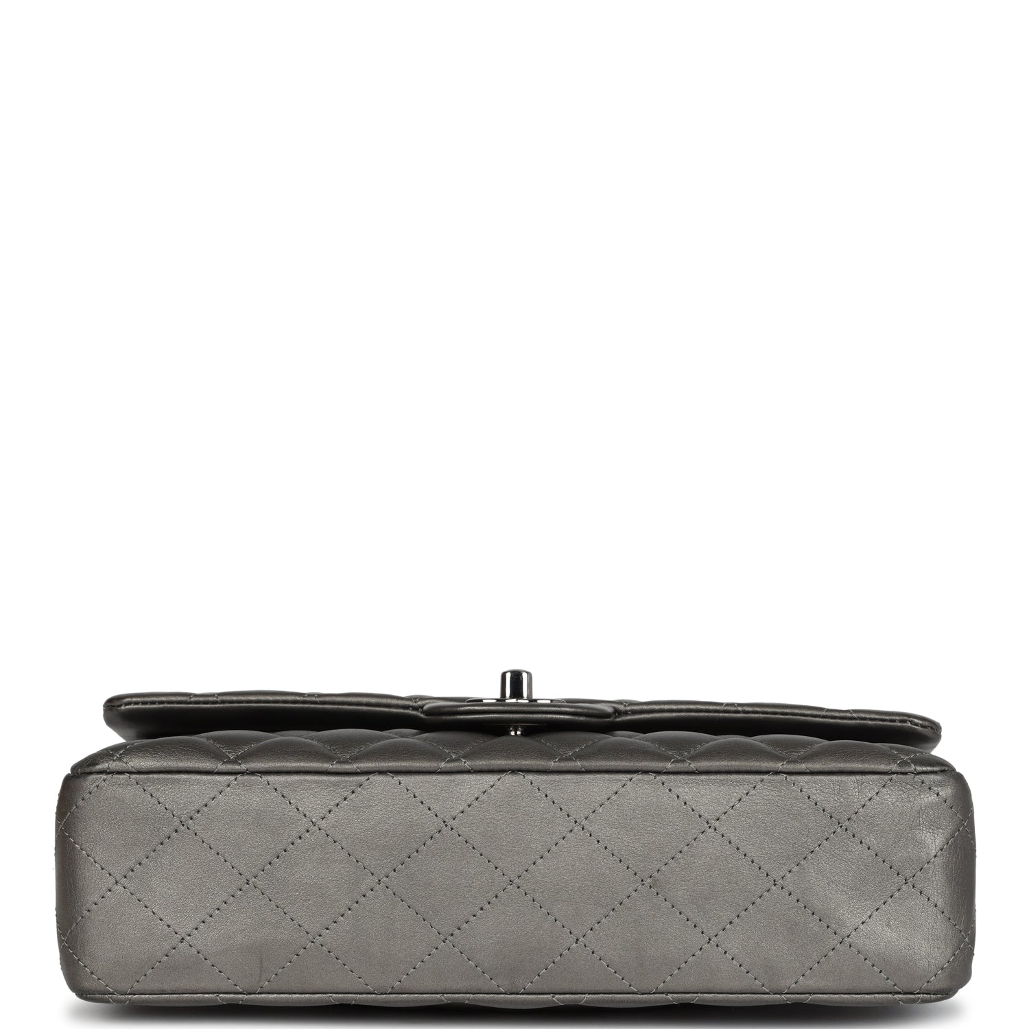 Chanel Medium Classic Double Flap Bag Metallic Grey Lambskin Silver Hardware